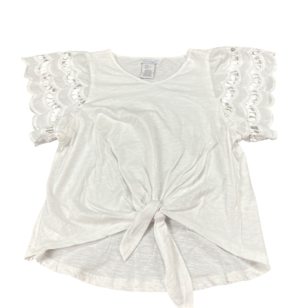 Tahari Girls White Cotton Eyelet Lace Sleeve Tie Front Top Size 12 G3951CFLH